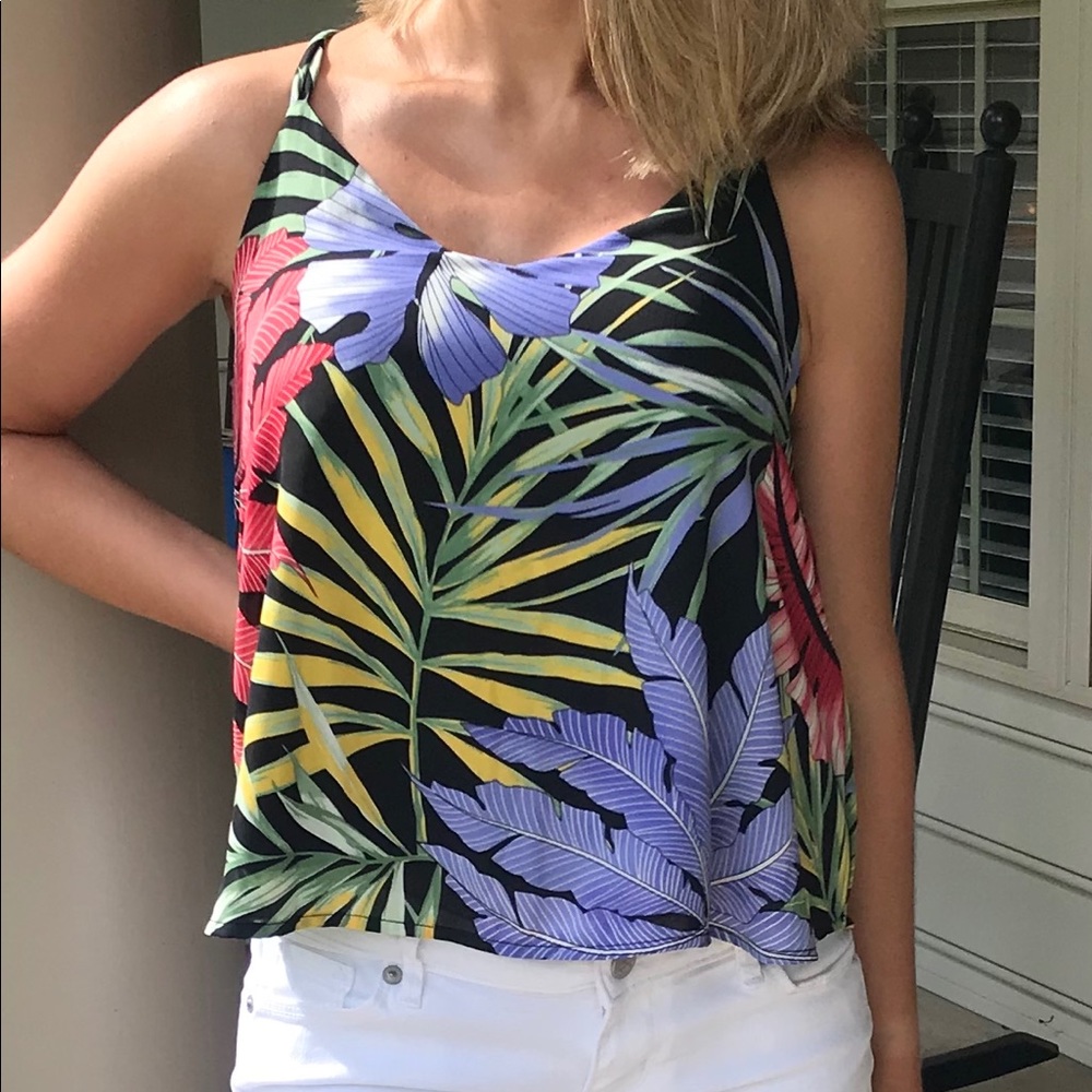 Black and multi color palm leaf tank!